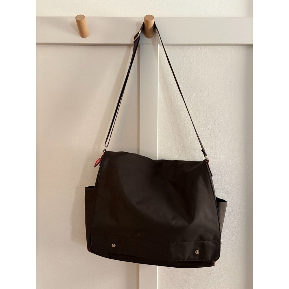 Kate Spade New York brown + red nylon + leather Baby Bag Tote messenger workbag